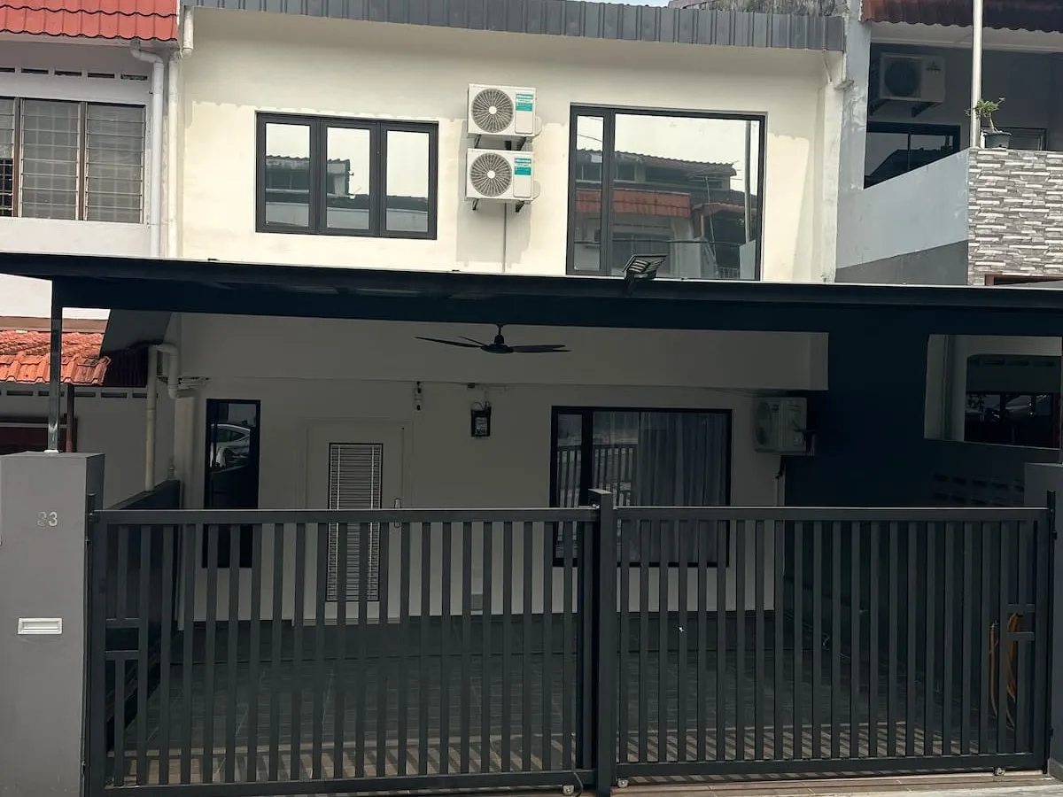 Front view of the private double-storey home