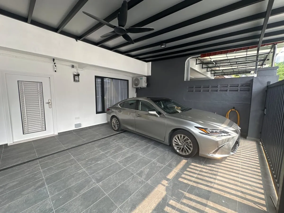 Sheltered car porch with on-site parking